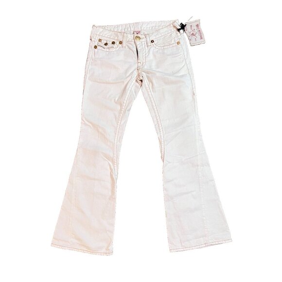 True Religion Jeans Womens 30W 32L White Gold Stitch World Tour Studded Ladies